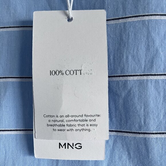 Mango 100% Cotton Blue Striped Sleeveless Blouse Size S Minimalist Top NWT - Picture 6 of 6